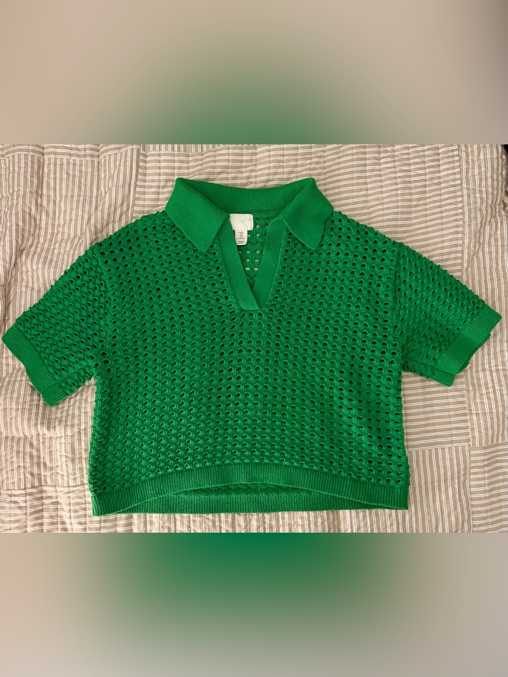 H&M Premium Kelly Green Cropped Knit Polo Top